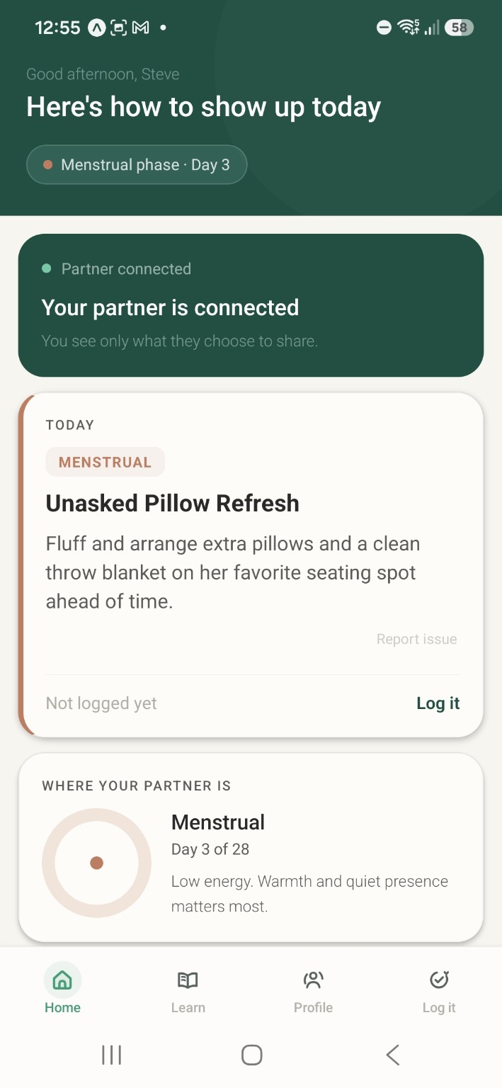 Partner home screen showing a received action